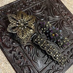 Elegant Floral Hair Clip Set - Gold and Multicolor